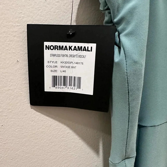 Norma Kamali Strapless Fishtail Midi Dress in Vintage Mint sz L - Picture 13 of 14